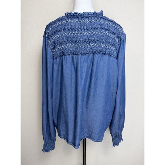 Calligraphie Women’s Blouse Top Blue Pinch Pleated Shoulders Long Sleeve Sz XL - Picture 8 of 14